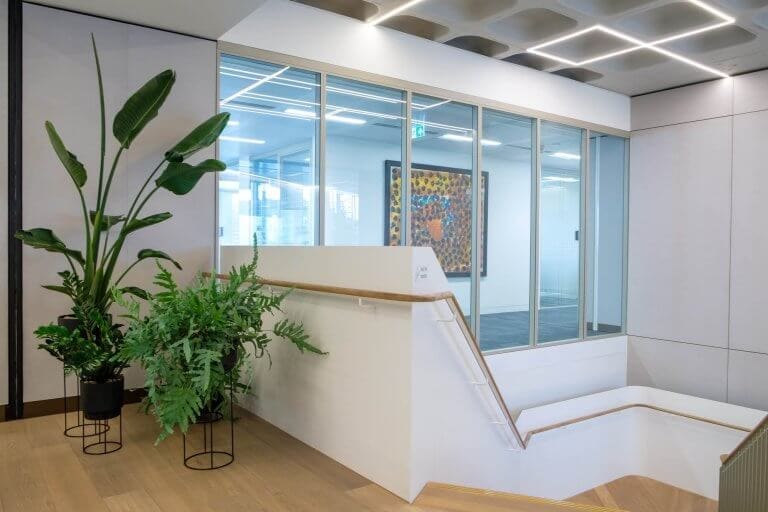 Plants at the top of stairs